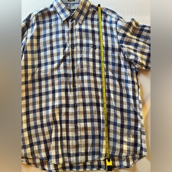 BUGATCHI purple blue white linen plaid shirt sz L long sleeve lightweight casual - Picture 5 of 7